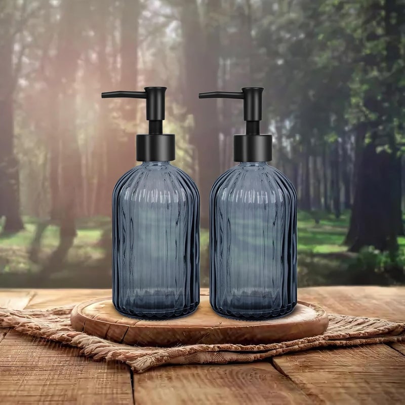 Ulable Glass Soap Dispenser with Plastic Pump, Hand Soap Dispenser for Hand Wash, Lotion Dispenser for Dishwashing Liquid, Lotion Shower Gel (Striped Blue Grey) - Image 4